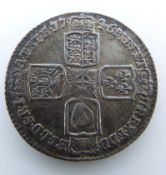 George II old head LIMA below bust sixpence, plain angles reverse, seven harp strings, toned, NVF