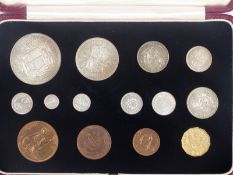 George VI 1937 specimen coin set comprising 14 coins from crown to Maundy penny, in original case,