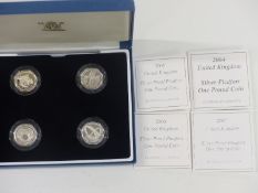 Royal Mint 2004-2007 £1 silver proof Piedfort collection comprising four one pound coins, in