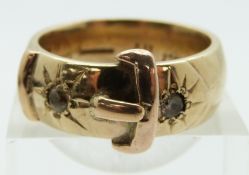 A 9ct gold buckle set with paste, 13.1g, size S