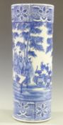 A 19th/20thC Chinese blue and white porcelain stick/umbrella stand decorated with figures amongst