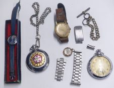 Four various wrist and pocket watches comprising a gold plated Timex gentleman's wristwatch, Oris