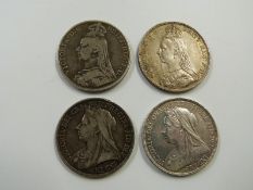 Four Victorian crowns comprising 1891 and 1892 Jubilee examples, together with 1893 and 1894