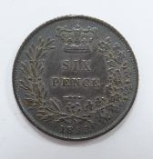 1853 young head Victorian sixpence, NEF, with blue tone