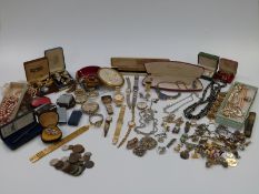 A collection of costume jewellery including diamanté necklaces, brooches, earrings, Ronson