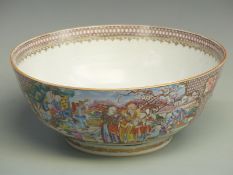 A 19thC Chinese famille rose pedestal punch bowl, height 12.5cm, diameter 30cm