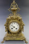 Nineteenth century gilt brass mantel clock with ivory coloured enamel Arabic dial, beetle and