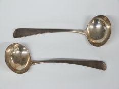 A pair of Georgian hallmarked silver Old English pattern ladles, London 1805 maker Stephen Adams