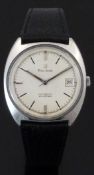 Bulova automatic gentleman's wristwatch with date aperture, luminous steel hands, steel and black