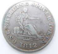 Stockport Cheshire 19thC silver token for one shilling, G and R Ferns and T Cartwright