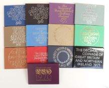 Royal Mint Great Britain and Northern Ireland proof sets comprising 1970-1982 inclusive