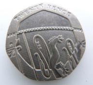 Royal Shield of Arms, undated, error obverse 20 pence coin (2008) mule, Spink 4636A EF+