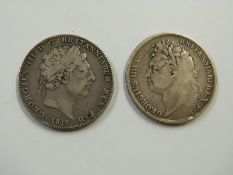 George III 1819 LIX crown together with a George IV 1822 TERITO example, both F