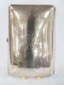 A large curved hallmarked silver cigarette case, Birmingham 1902 maker Deakin & Francis, height