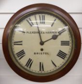 Nineteenth century mahogany cased wall clock by Pleasance and Harper, Bristol, with ivory painted