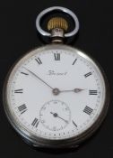 Lancashire Watch Co of Prescot hallmarked silver keyless winding open faced pocket watch with