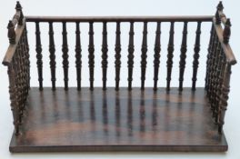 A 19th C rosewood book trough with bobbin turned gallery and matching handles, H 21cm x W 36cm X D
