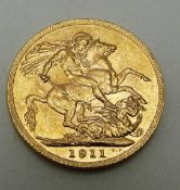 George V 1911 gold full sovereign, 'C' mint mark for Ottowa mint