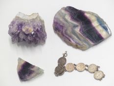 A Blue John slice/ section and an amethyst geode