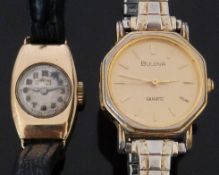 Two ladies wristwatches one Avia 9ct gold with silver hands, Arabic numerals, silver dial and 15
