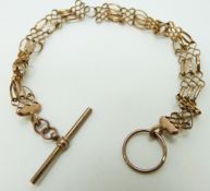 A 9ct gold bracelet with T bar fastener, 6g
