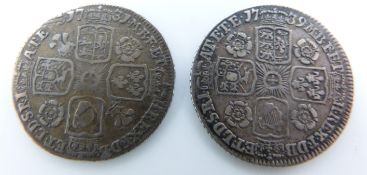 George II young head sixpence, roses and plumes reverse, GF together with a 1739 roses in angles