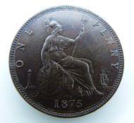 1875 Victorian bronze later young bust bronze penny, OT TB near unc, nice even tone