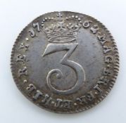 1762 George III first young head Maundy threepence, VF
