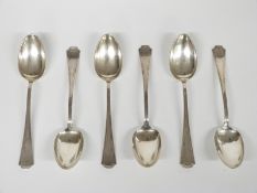 Set of six American white metal dessert spoons marked sterling and Rand and Crane, length 18cm,