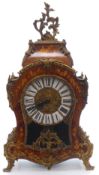 Italian burr wood mantel clock with German movement in the style of Louis XIV, 54cm tall
