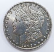1897 USA Morgan dollar, no mint mark so Philadelphia, VF