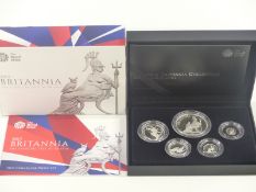 Royal Mint 2013 Britannia five coin silver proof set comprising one ounce down to 1/10 ounce, in