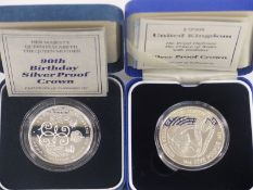 Two Royal Mint silver proof coins, one Queen Elizabeth the Queen Mother 90th Birthday, the other