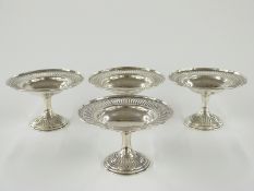 Edward VII set of four hallmarked silver pierced pedestal bonbon dishes, Birmingham 1906 maker Hukin