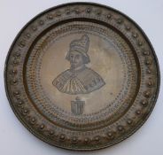 An 18th / 19th C  circular brass plaque with relief decoration of the doge of Venice, diameter 24cm