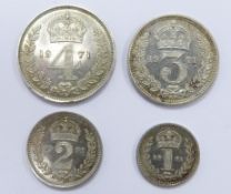 QEII Maundy set 1971, 4d, 3d, 2d and 1d, Tewkesbury Abbey