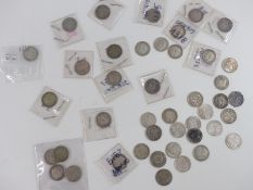 Over forty UK silver threepenny pieces, includes pre-1920, Victoria etc