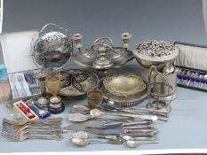 A quantity of silver plate including serving dishes, cutlery, candelabra etc