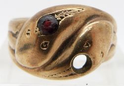 An 9ct gold snake ring, 6.6g, size S