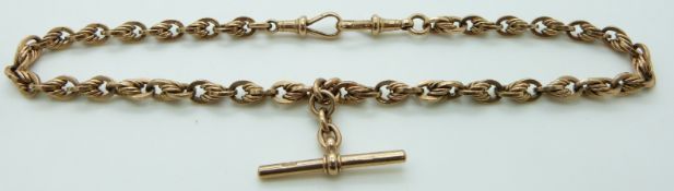 Victorian 9ct rose gold double Albert made up of knotted links by John Grinsell & Sons, 45.6g