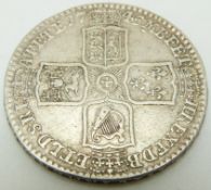 1745 George II half crown, older head, LIMA, plain angles reverse, NONO edge, GF