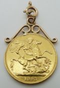 An 1893 double sovereign in a pendant mount, 17.6g