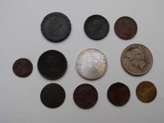 A small interesting collection includes Charles I farthing 1673 GF, William III 1697 halfpenny F,