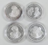 Four Republic of Liberia 20 dollar silver Diana Princess of Wales coins