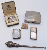Ronson lighter, silver vesta case, silver button hook etc