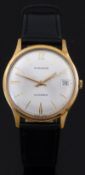 Garrard 9ct gold gentleman's automatic wristwatch with date aperture, gold hands and baton