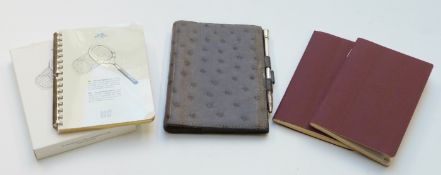 Hermes grey ostrich skin aide-memoire with silver Hermes pen