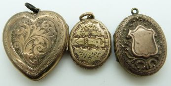 Victorian locket in the form of a heart with engraved foliate decoration and two Victorian oval
