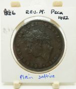 1826 George IV copper penny, plain saltire reverse, Peck 1422, Spink 3823