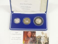 Royal Mint 2004 silver proof Piedfort three coin collections comprising fifty pence, one pound and